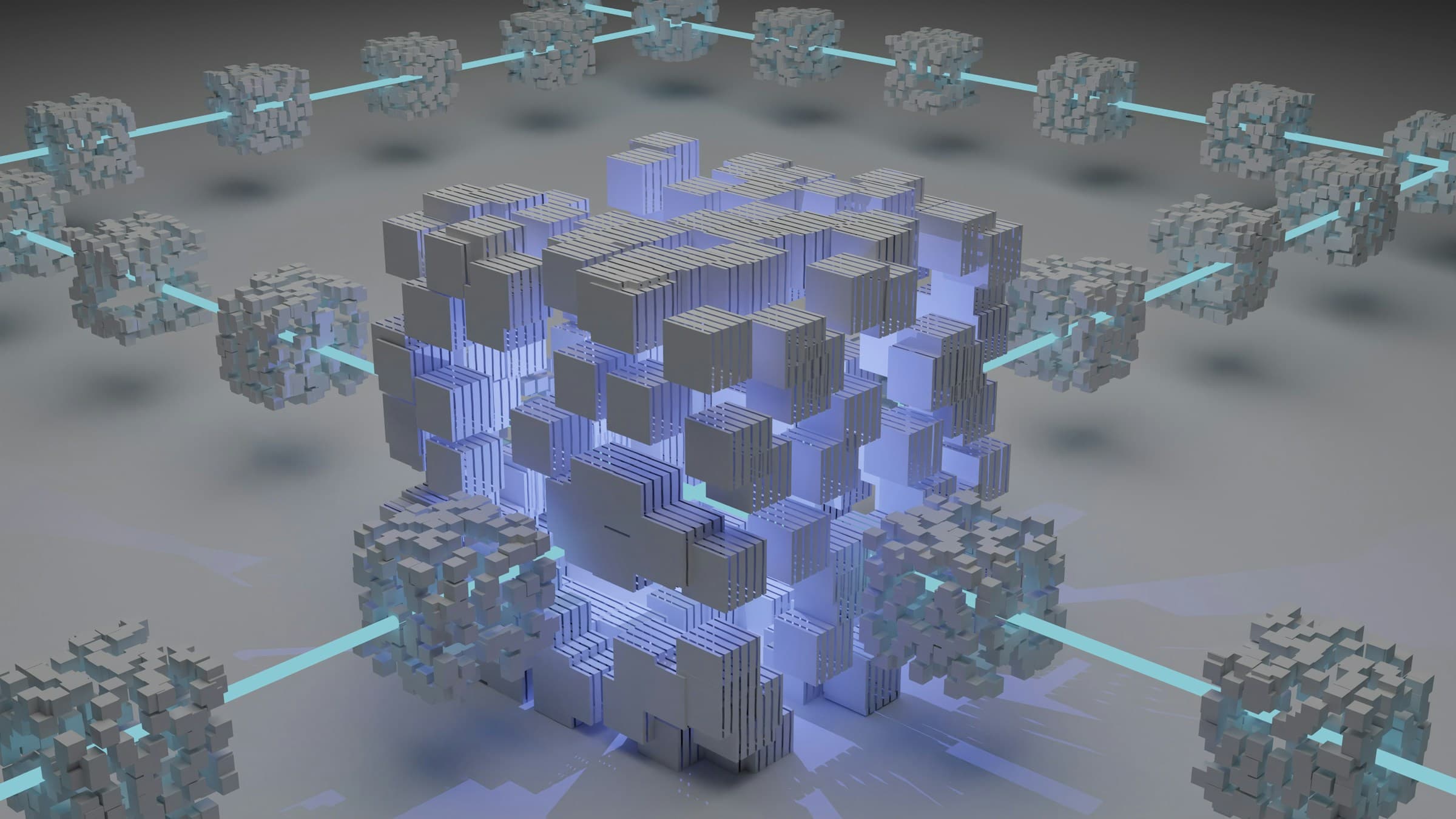 A lattice of cubes linked by light