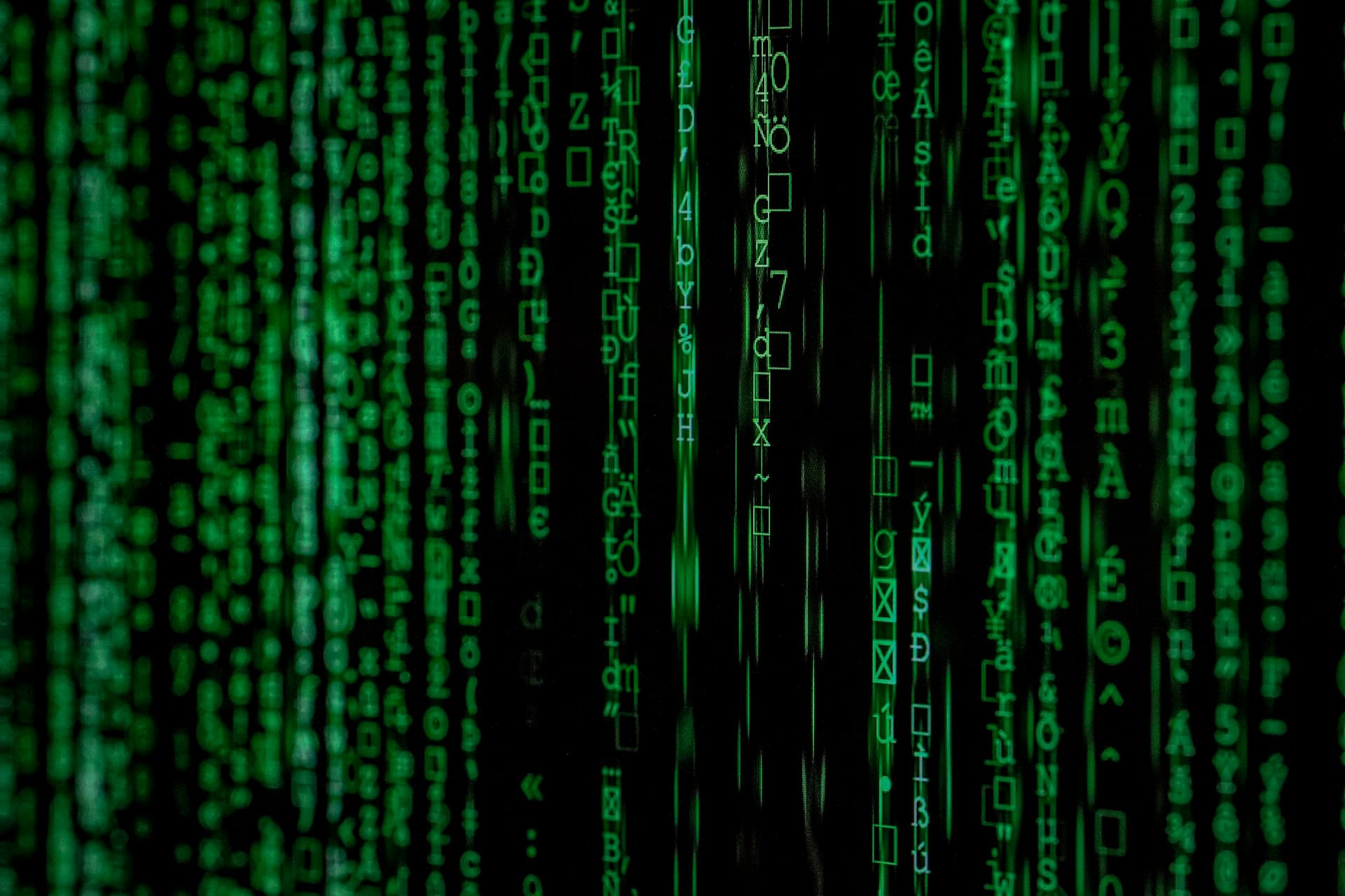 Green terminal characters on a dark display